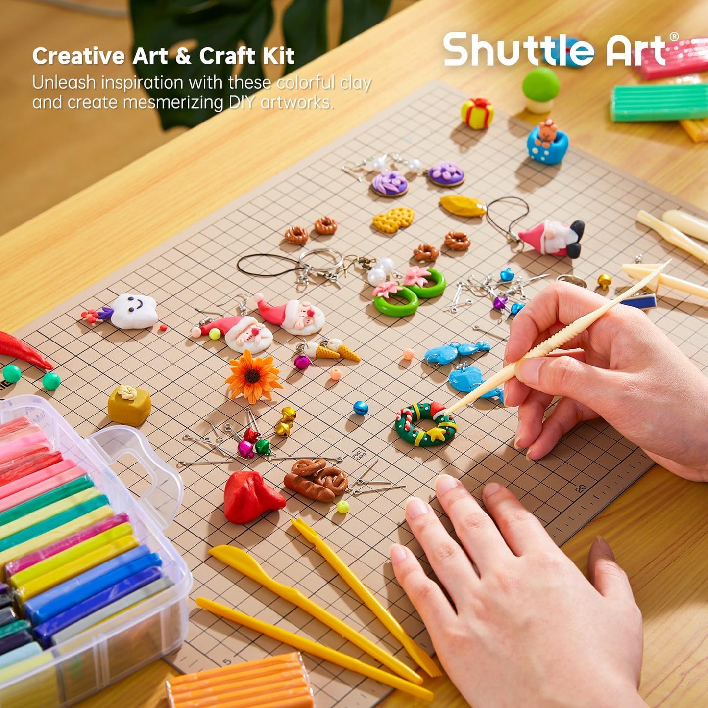 Shuttle Art Polymer Clay Kit, 50 Colors, Soft Oven Clay Kit, 19 Carving Tools and 10 Kinds of Accessories, Non-Stick, Non-Toxic, Ideal Gift for Kids
