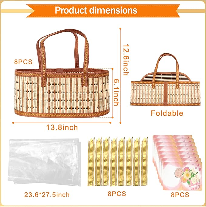 Orchidleaf 8 Set Baskets for Gifts Empty, Gift Empty Bamboo Basket Large, Foldable Woven Gift Basket with Handle for Baby Baptisms, Mother's Day, Christmas, Housewarming