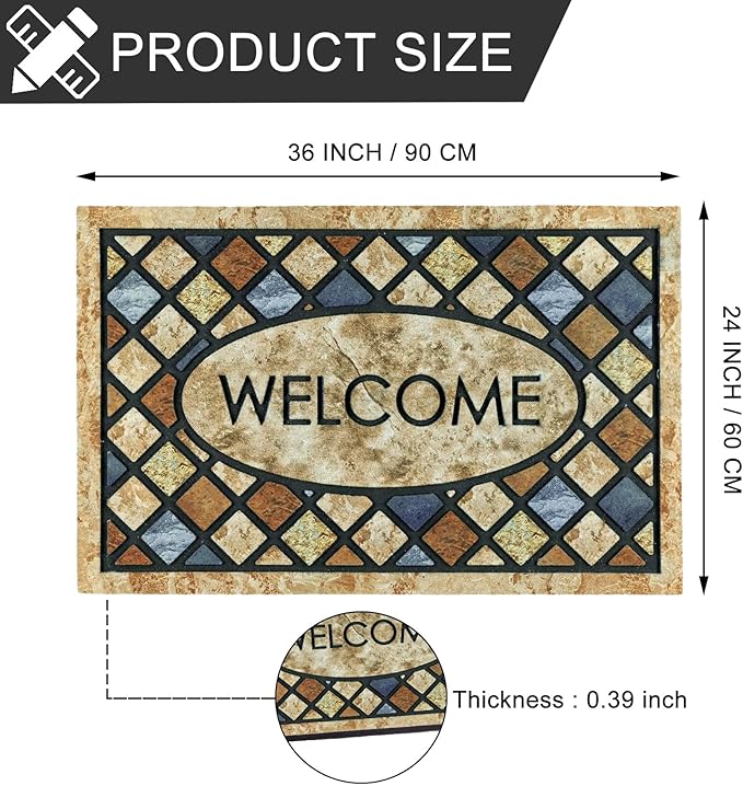 CHICHIC Welcome Door Mat 24x 36 Inch Front Doormat Outdoors for Home Entrance Outdoors Mat for Outside Entry Way Doormat Entry Rugs, Heavy Duty Non Slip Rubber Back Low Profile,Blue Welcome