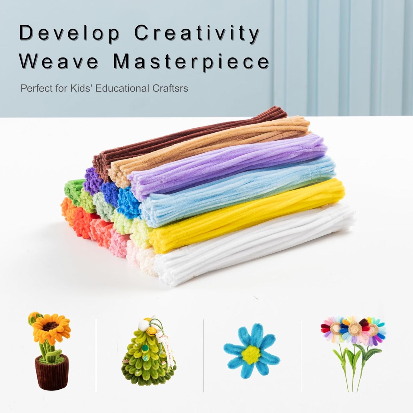 1000pcs Pipe Cleaners Bulk Set with Storage Bag, 20 Assorted Colors Chenille Stems, 12inch * 8mm for DIY Art & Craft Projects