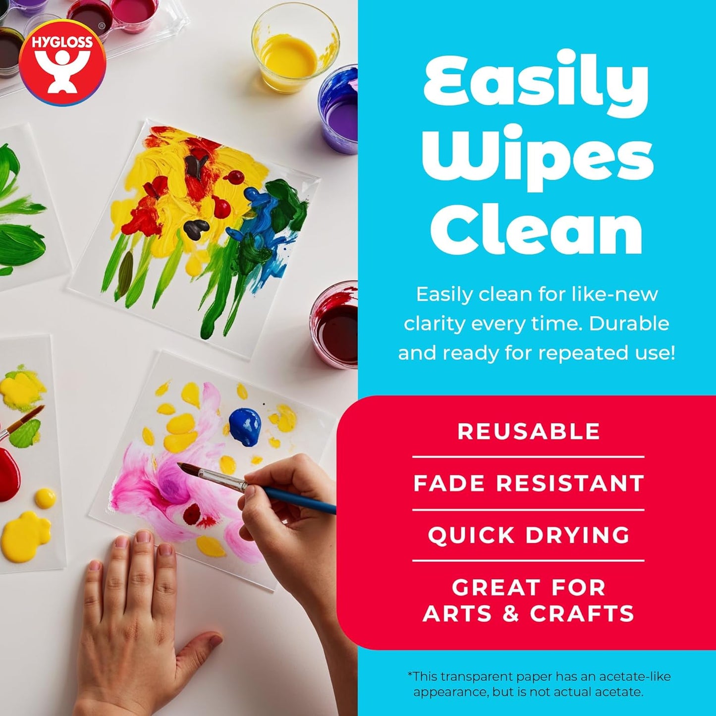 Hygloss 12" x 12" Acetate Paper - 7 Mil Clear Acetate Sheets for Crafts Projects, Cricut Stencil Sheets, Classroom Stencil Sheets, Reusable Transparent Clear Plastic Sheet (Not for Printers) 10 Pack