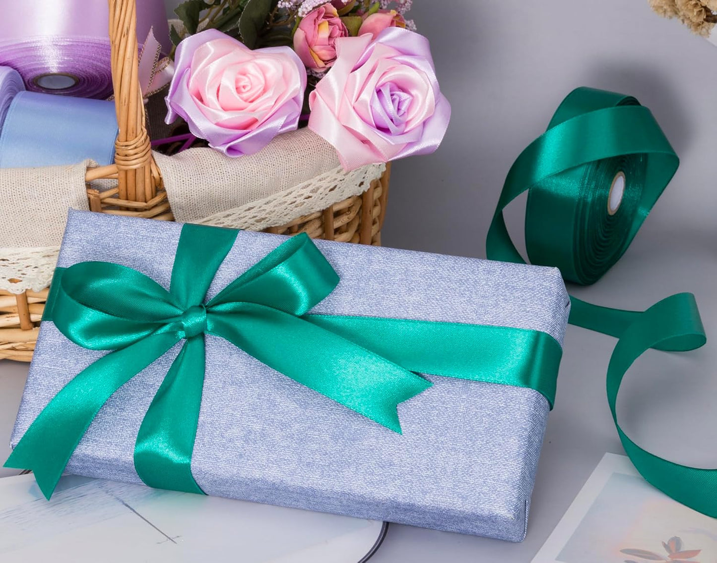 1 Inch Teal Solid Satin Ribbon, 50 Yards Craft Fabric Ribbon for Gift Wrapping Floral Bouquets Wedding Party Decoration