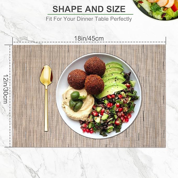 BETEAM Placemats Set of 8, Woven Vinyl Placemat for Dining Table Washable Wipeable Kitchen Place Mats Durable Indoor Outdoor Table Mats