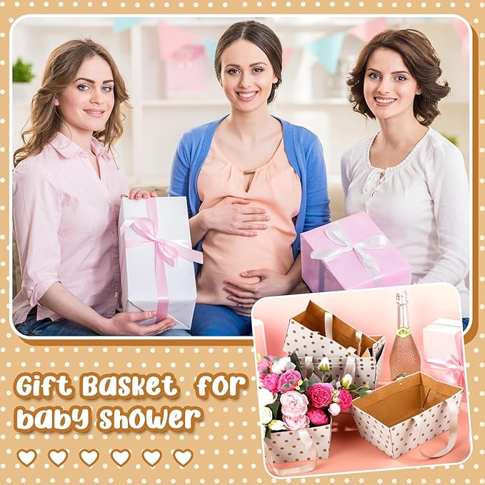 Pinkunn 48 Pcs Christmas Basket for Gifts Empty DIY Bulk Party Gift Basket Kit with Handles Market Trays for Packages Wrapping Wedding Party Anniversary Display(White,Polka Dots)