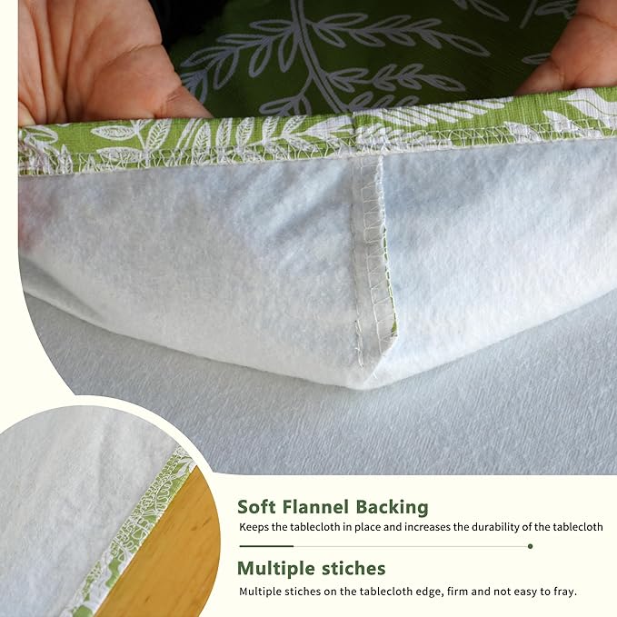 Rectangle Picnic Table Cloth, Elastic Waterproof Fitted Vinyl Tablecloths for 6 Foot Tables, Wipeable Flannel Backed Table Covers for Dining, Camping, Outdoor(Green Leaves,36"x72")