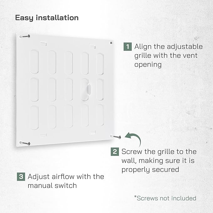 Vent Systems 8" x 8" Inch (Outer Dimensions) Metal Air Vent Grille - White Adjustable Register Vent Cover - Open/Close Air Supply Intake Wall Vent - Heating/Cooling Ceiling Grille for House, Garage