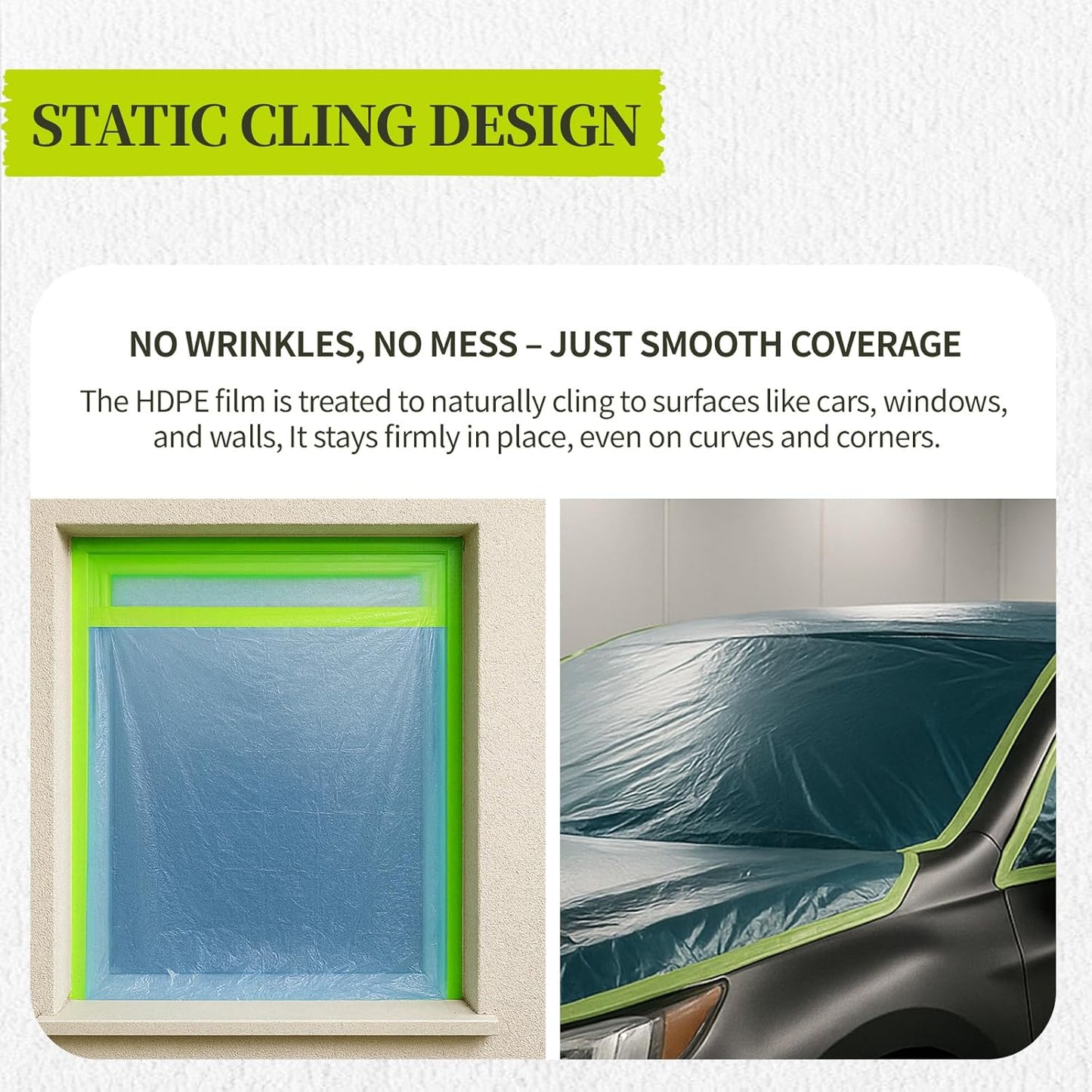 Pre-Taped Masking Film for Painting - 22" x 66' Masking Plastic with Automotive Tape and Drape for Covering Cars, Walls, Windows, Furniture, and More During Painting Projects （2 Rolls）