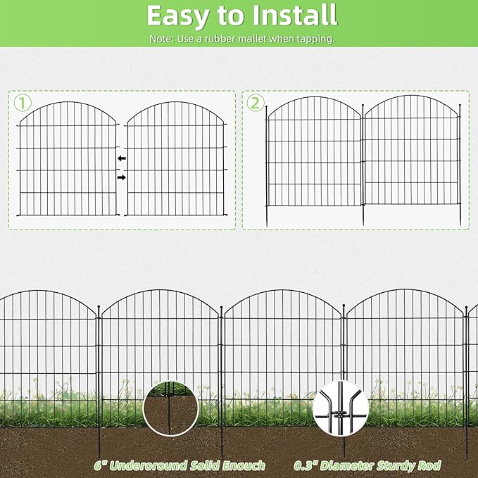 Decorative Garden Fence 32in (H) x24ft (L), 10 Pack No Dig Fence Animal Barrier for Dog with Lock, Arched Flower Bed Edging, Wire Border Panel Fencing for Yard Patio Outdoor Decor