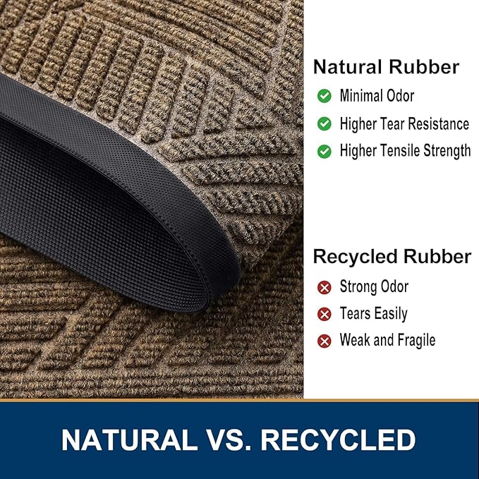 Smiry Front Door Mat Outside Entrance, Heavy Duty Sturdy Natural Rubber Doormat, Trap Dirt and Moisture, Easy Clean Low Profile Mats for Indoor Outdoor Entry, Irregular Triangle (59x40, Brown)