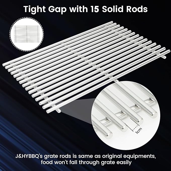 J&HYBBQ 17.4" Stainless Steel Grill Grate for Weber Spirit 300 & Spirit II 300 Series, Spirit 700, Genesis Silver/Gold/Platinum B&C, Genesis 1000-3500 – Tight-Gap Design, Non-Stick, Rust-Resistant