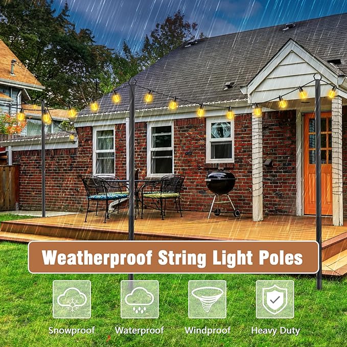 4 Pack String Light Poles,Metal Poles for Hanging Outdoor Light Strings,7 Pack 10 FT Light Poles Stand for Outside Garden,Patio,Wedding,Backyard,Deck,Party