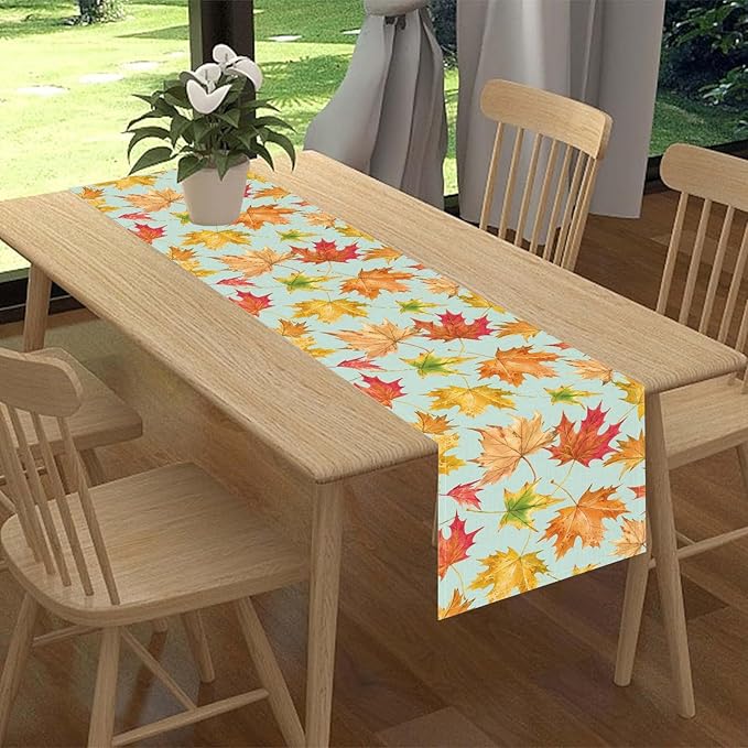 Fall Table Runner, Farmhouse Seasonal Autumn Maple Leaves Harvest Thanksgiving Country Coffee Table Center Decor for Home Kitchen Dining Patio Holiday Party Indoor Outdoor Decorations, 13"x108" Inch