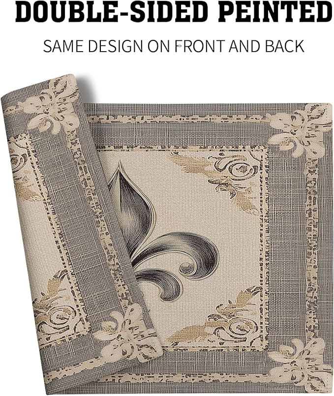 Giwawa Fleur De Lis Placemats Set of 4 Vintage Mardi Gras Washable Place Mat 12"x18" Country Style Rustic Farmhouse Non Slip Double Sided Table Mats for Kitchen Dining Holiday Party Decor