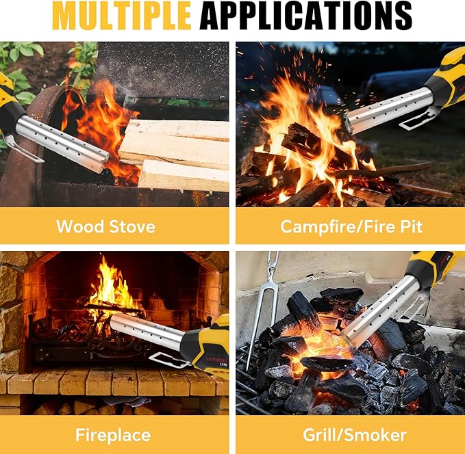 LouSdZoke Cordless Fire Starter Compatible for DeWalt 20V Battery,Chemical Free Heated,1472℉ in 60 Seconds,Electric Charcoal Starter with Air Blower for Grill,BBQ,Campfire (No Battery)