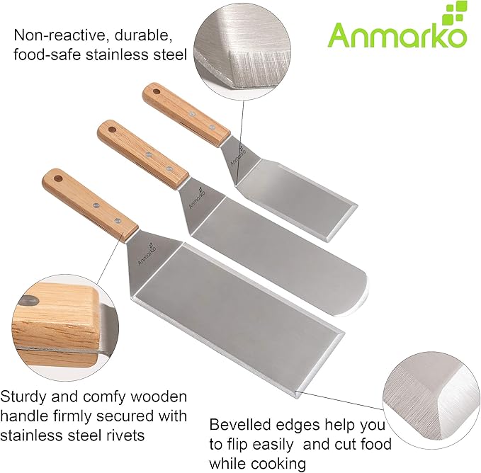 Metal Spatula Set Stainless Steel Hamburger Turner Griddle Flipper Scraper for BBQ Grill Flat Top