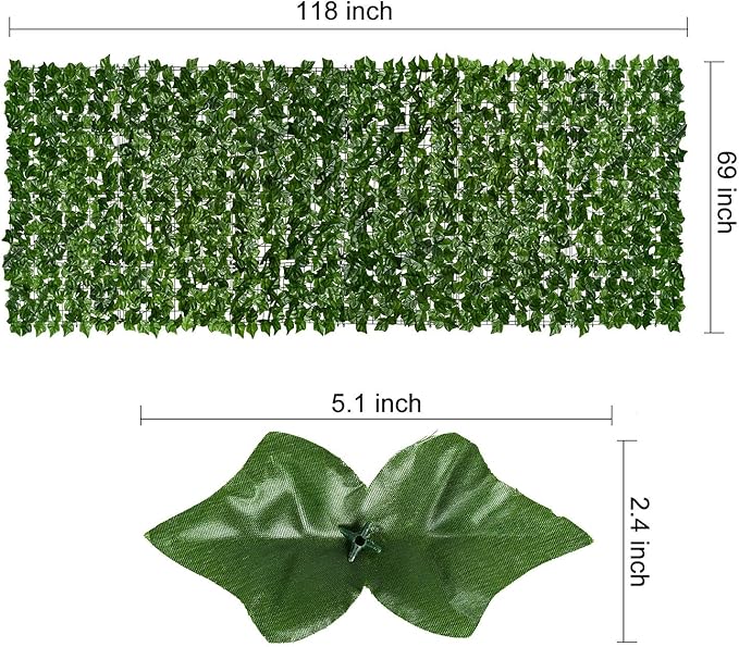 DearHouse Artificial Ivy Privacy Fence, 118x69in Artificial Hedges Fence and Faux Ivy Vine Leaf Decoration for Outdoor Garden Decor