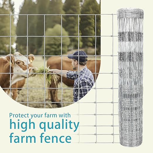 Farm Fence 40in x 33ft Galvanized Field Wire Fencing,Heavy Zinc Coating Cattle Fence,Deer Fence,Goat Fence,Hog Wire Fence for Yard Garden & Animals Protection