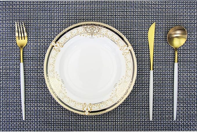 Thicken Placemats Set of 6 Vinyl Heat-Resistant Table Mats Washable Plastic Placemats for Dining Table (Blue)