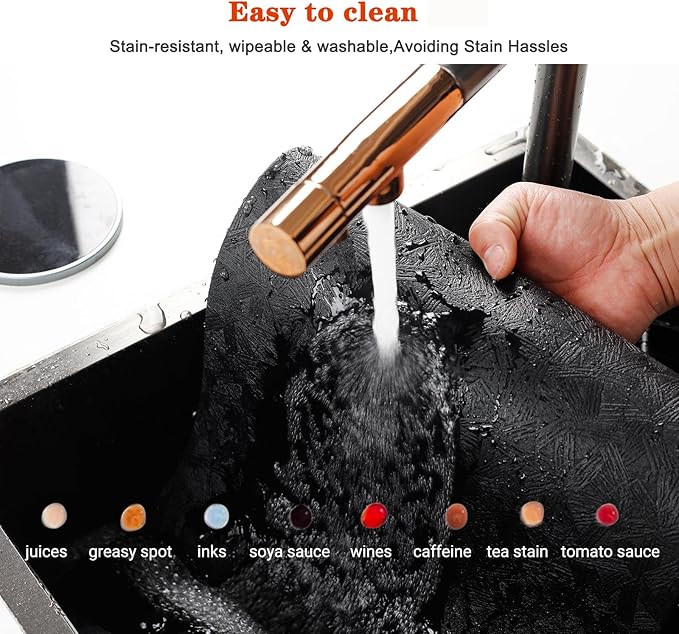 Vinyl Placemats Set of 4 Heat Resistant Easy Clean Non-Slip Place Mats for Dining Table. Faux Leather Waterproof Stain Resistant Wipeable Washable PU Table Mats(4, Black)