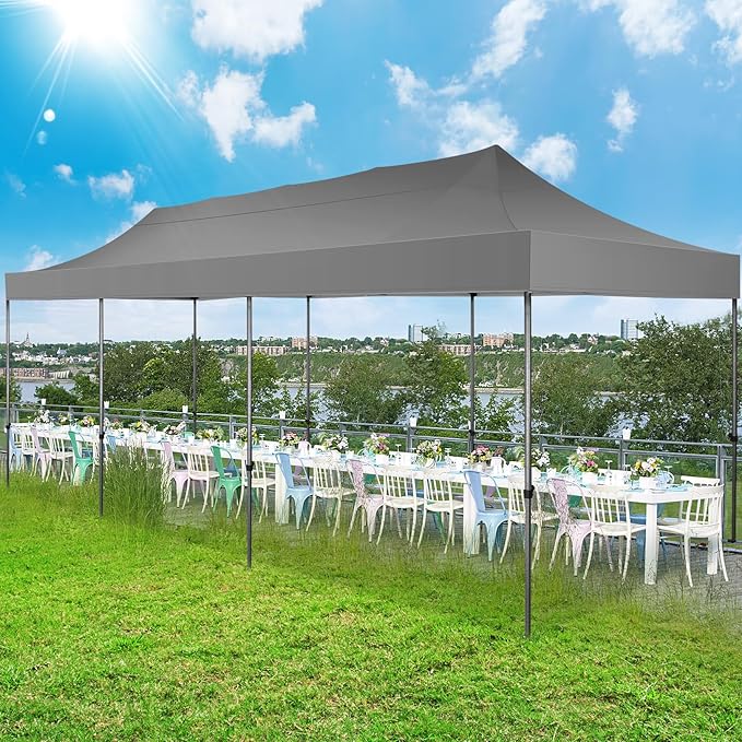 COBIZI 10x30 Pop up Canopy Tent 10x30 Canopy with Sidewall Waterproof Heavy Duty Commercial for Parties Outdoor Garden Gazebo Tent, Carry Bag with Wheel(10x30ft with Sidewalls,Gray)