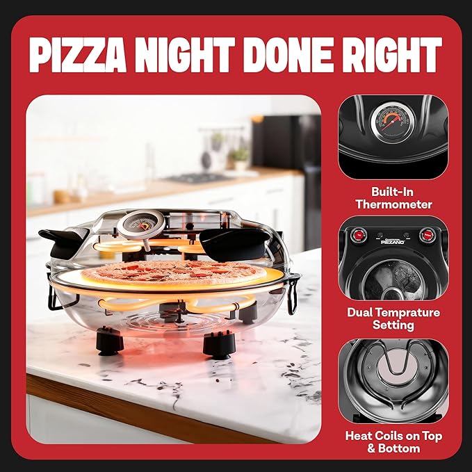 PIEZANO XL 14 Inch Extra Large Crispy Crust Pizza Oven – Family Sized Electric Pizza Oven Indoor Countertop Maker with Stone Heats up to 800˚F for Stone Baked Pizzeria Style at Home
