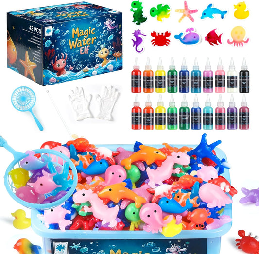 Magic Water Elf Toy Kit - 65ml Aqua Fairy Water Gel Kit for Kids with 20 Magic Gel & 10 Molds, Make Your Own Water Pets & Squishy Toys, Arts and Craft Kits for Kids Ages 8 9 10 Years Old