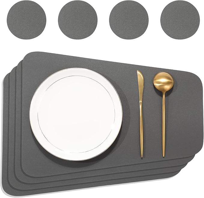 Faux Leather Waterproof Placemats Set of 8-Heat Resistant Non Slip and Scratch Resistant, Washable Indoor and Outdoor Dining Room Placemats for Kitchen, Dining Room and Patio Table Decoration