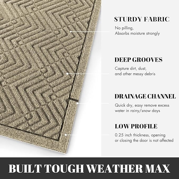 Yimobra Door Mats Outdoor 29.5x17, All-Season Waterproof Outdoor Mats for Front Door Entrance with Drainage Holes, Heavy Duty Non-Slip Doormat for Garage Patio Entryway Indoor, Beige Square