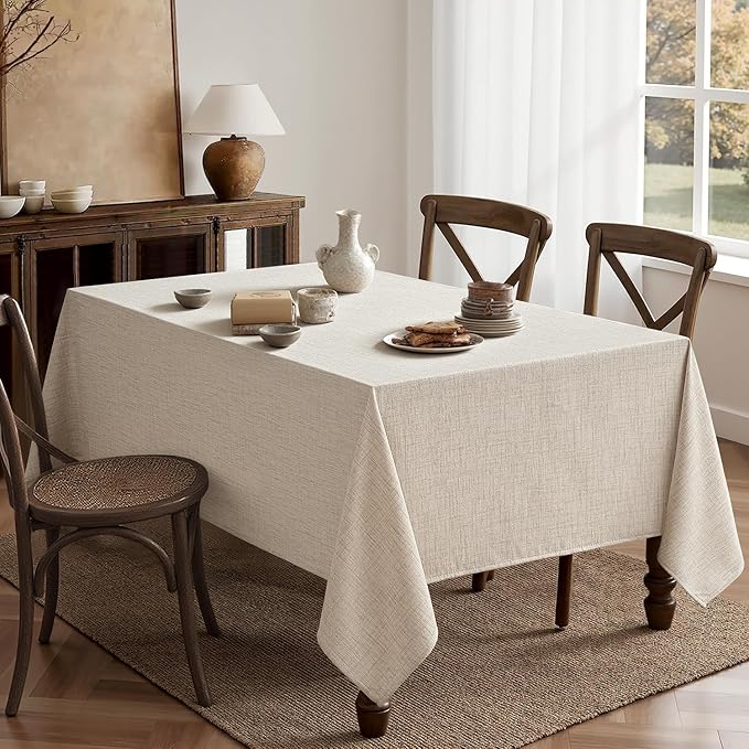 MIULEE Grayish White Linen Polyester Tablecloth 60x104 Inch Spring Rectangle Table Cloth Waterproof,Stain Resistant & Wrinkle Resistant for Dining Party Wedding