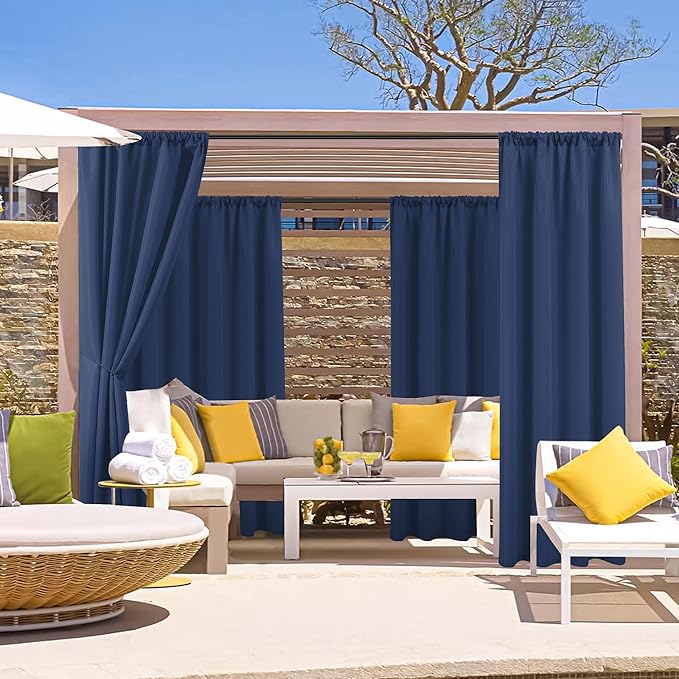 HolidayIdeas Waterproof Patio Outdoor Curtains with Rod Pocket 6 Panels- UV & Privacy Protect Weatherproof Gazebo Outdoor Drapes for Porch, Balcony, Apartment, Sliding Glass Door, Navy, 54x84 Inch