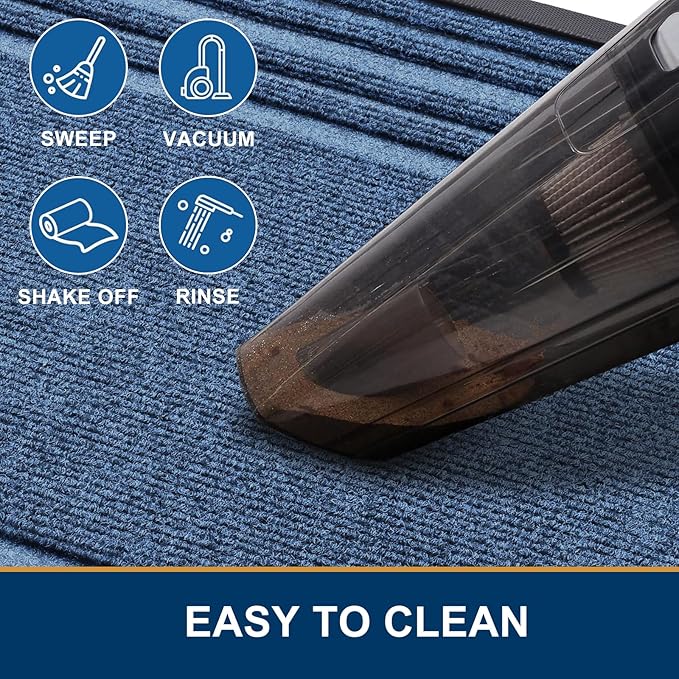 Buganda Front Door Mat Indoor Outdoor Entrance, Non-Slip Natural Rubber Doormats, Easy Clean, Low Profile, Dirt Trapper Entryway Floor Mats for Outside, Garages and Patios, 47x32, Light Blue