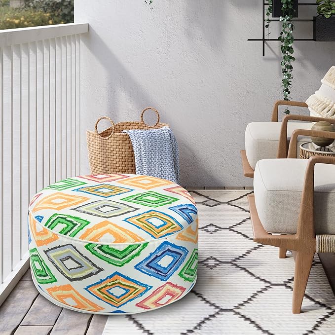 Kozyard Inflatable Ottoman Stool - Portable Round Pouf for Indoor/Outdoor Use - Perfect Small Foot Rest or Seating for Kids and Adults - Ideal for Camping or Home (Funhouse)
