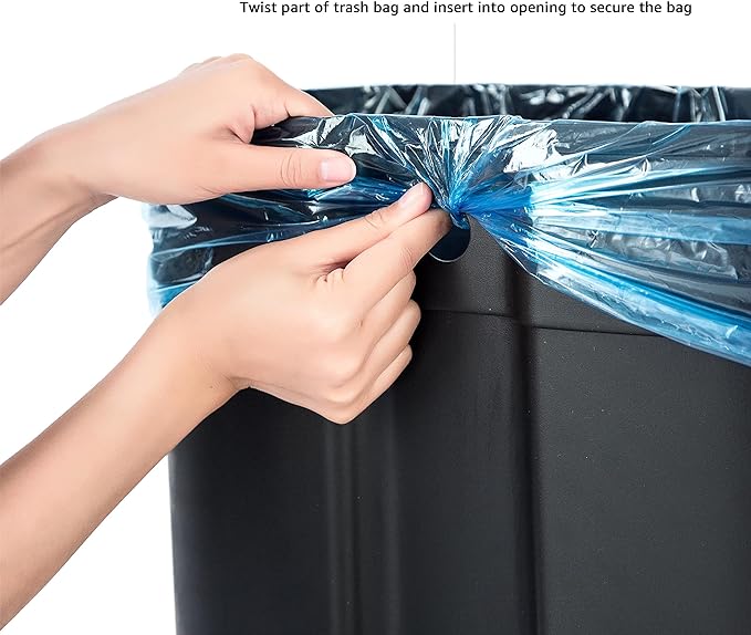 Amazon Basics Rectangular Metal Trash Can With Soft-Close Foot Pedal, 32 liter/8.5 gallon, 14"L x 14"W x 25.3"H, Black