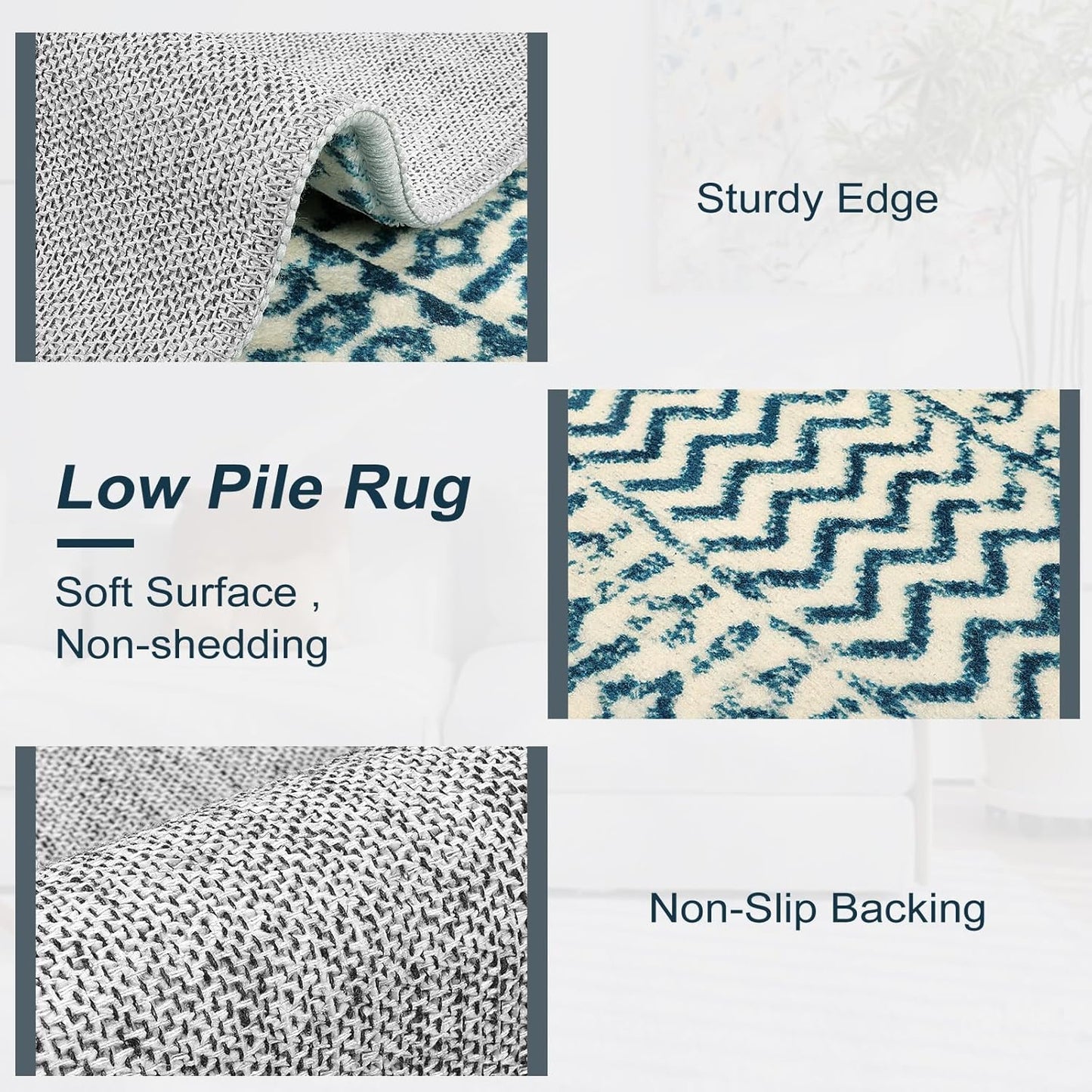 Moroccan Small Rug for Bedroom 2x4, Soft Non-Slip Indoor Door Mats for Entryway, Low-Pile Non-Shedding Blue Rug Vintage Rugs for Kitchen Bathroom Laundry Room