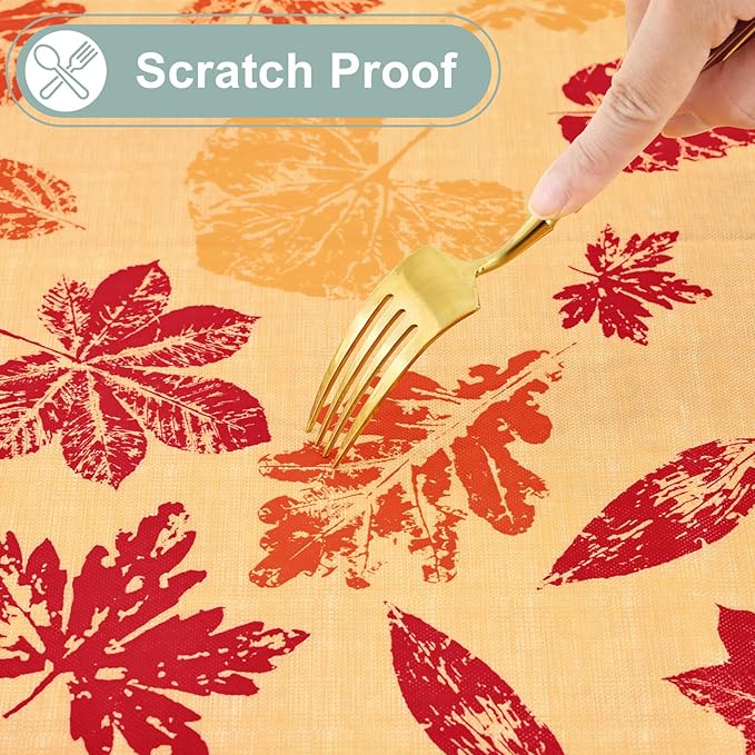 misaya Rectangle Waterproof Vinyl Table Cloth, Wipeable Tablecloth with Flannel Backing, Plastic Table Cover for Fall, Thanksgiving (Colored Leaves, 60" x 102")