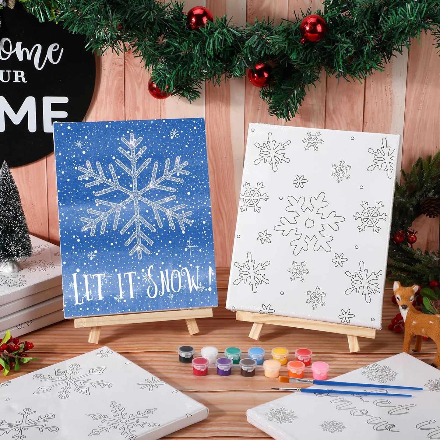 Zhanmai 12 Pack Pre Drawn Canvas for Painting Sip and Paint Kit 8" x 10" Paint Party Set Canvas Painting Pre Printed Canvases for Party Favor DIY Virtual Adult's Date Night(Winter Snowflake)