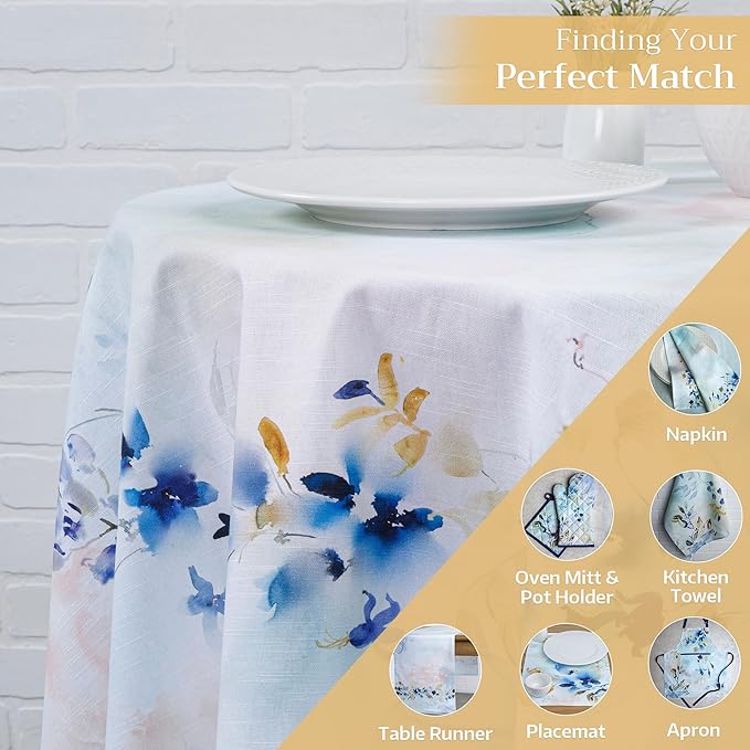 Maison d' Hermine Table Cloth Round Table 100% Cotton 69 Inches Tablecloth Reusable Decorative Everyday Use for Dining Room, Farmhouse, Home, Party, Festive & Wedding Spring Summer - Lazy Summer Days