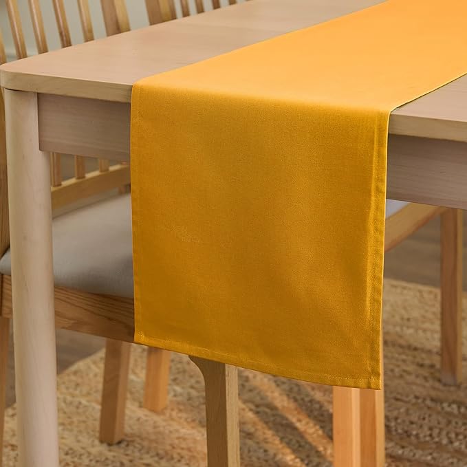 Encasa XO Table Runner 13"x59" Long | Cotton Canvas Fabric | Mango Solid Color | Machine Washable & Durable