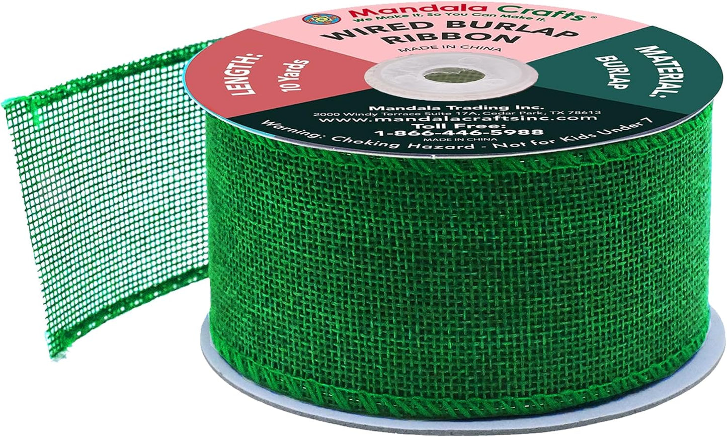 Mandala Crafts Green Burlap Wired Ribbon 2 Inches Wide Jute Ribbons for Crafts - 10 Yds Roll Rustic Burlap Wrap Trim Ribbons for Wreaths Bows Party Decoration