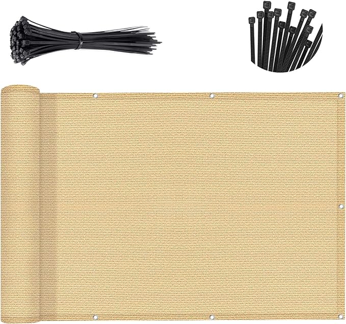 Sunny Guard Customized 3.3'x9' Sand Yellow Balcony Privacy Screen,180 GSM Apartments Railing Fence Cover,Heavy Duty Mesh Windscreen for Deck,Outdoor,Backyard,Patio