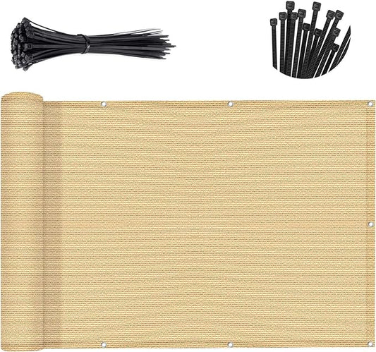 Sunny Guard Customized 3.3'x9' Sand Yellow Balcony Privacy Screen,180 GSM Apartments Railing Fence Cover,Heavy Duty Mesh Windscreen for Deck,Outdoor,Backyard,Patio