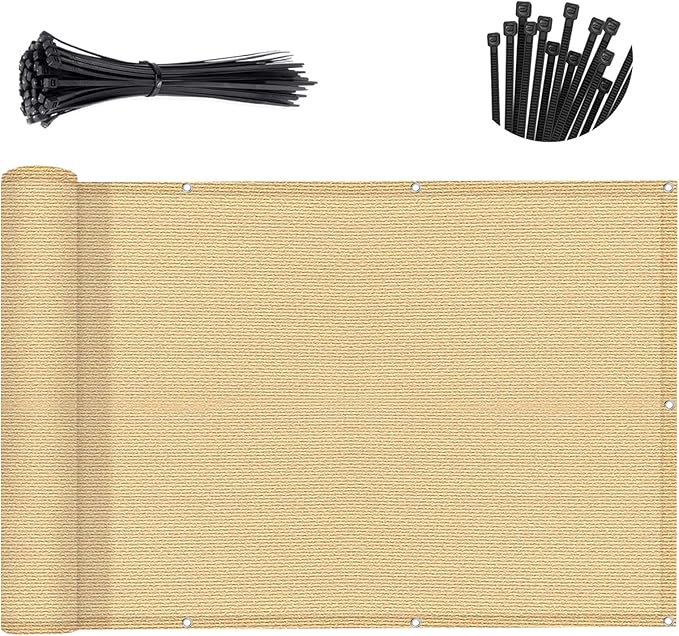SUNNY GUARD 3.3'x19.7' Balcony Privacy Screen Fence, Apartments Railing Screen, Heavy Duty Wind Screen for Outdoor,Backyard,Patio,Deck Privacy（Sand Yellow）