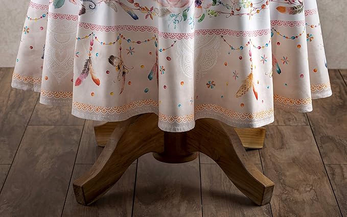 Maison d' Hermine Table Cloth Round Table 100% Cotton 69 Inches Tablecloth Reusable Decorative Everyday Use for Dining Room, Farmhouse, Home, Party, Festive & Wedding Spring Summer - Ibiza - Beige