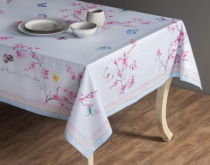 Maison d' Hermine Table Cloth Rectangle Table 100% Cotton 70 x 108 Inches Tablecloth Reusable Decorative for Dining Room, Farmhouse, Home, Party, Festive & Wedding Spring Summer - Blossoms in Spring