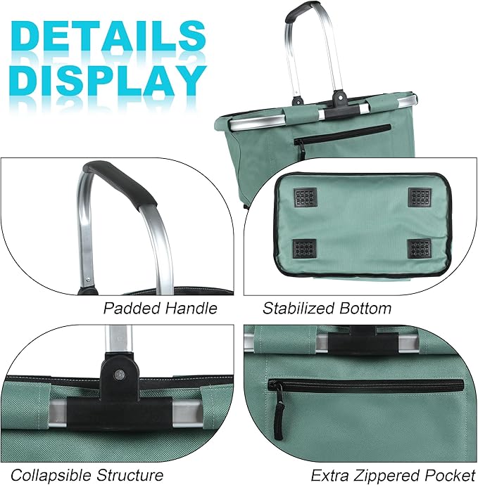 Picnic Basket, SIYUAN Shopping Basket with Handle 22L Collapsible Grocery Basket Portable Folding Basket for Marketing Picnic Reuasble Laundry Basket for Travel, Green