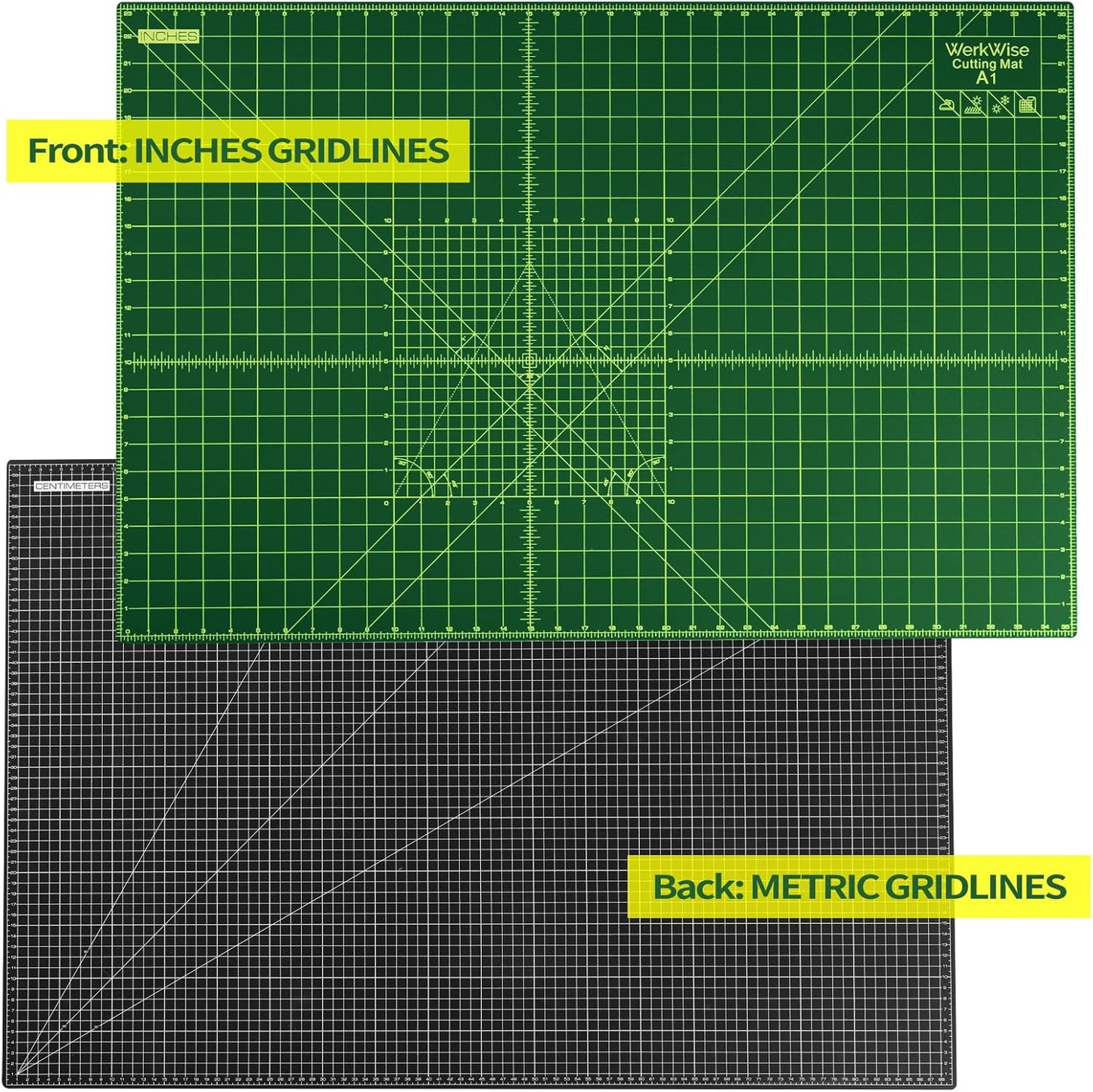 Thickness-Upgraded 24" x 36" Self Healing Sewing Mat, WerkWise Rotary Cutting Mat, Double Sided 5-Ply 24x36 Inch Cutting Board for Quilting, Fabric, & Crafts, Use with Rotary Cutters (Green & Black)