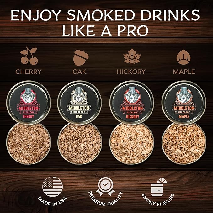 SmokeTop Cocktail Smoker Kit and Torch with Cherry, Hickory, Maple, and Oak Wood Chips - Cocktail Smoker Kit & Chips for Old Fashioned Cocktails, Whiskey, & Bourbon - NO Butane Included