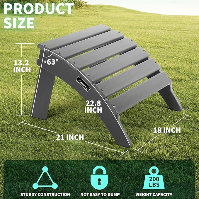 FUNBERRY Folding Adirondack Ottoman, HDPE All Weather Outdoor Foot Rest, Easy Storage Patio Footstool, Ottomans and Footstools for Outside