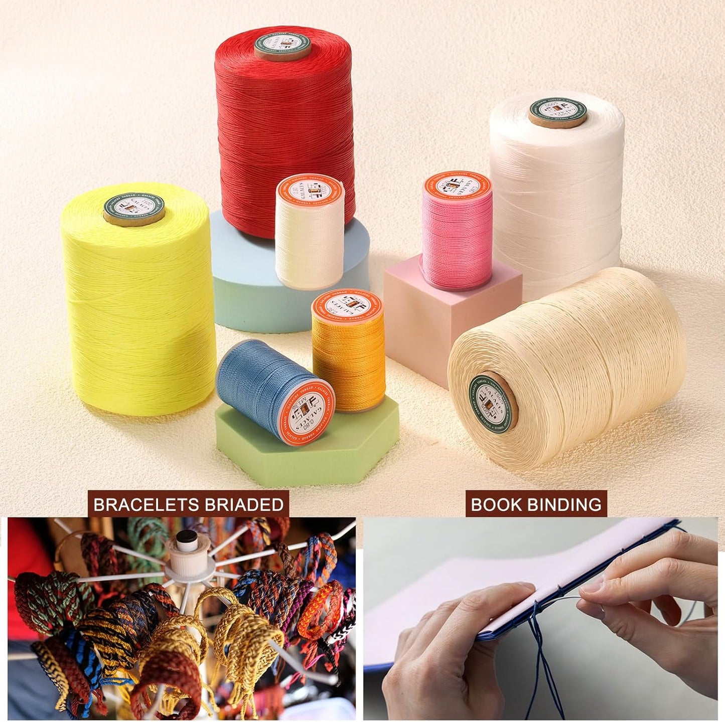 uxcell Round Leather Sewing Waxed Thread, 55m / 60 Yards Wax Polyester String, 0.8mm Waxed Stitching Cord for Leather Crafts, Bookbinding, Bracelets Braided, Red