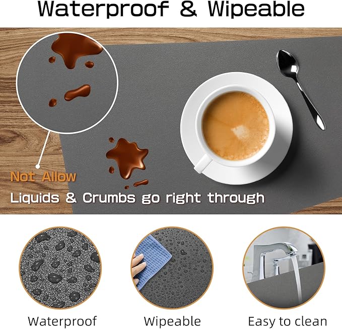 Faux Leather Waterproof Placemats Set of 8-Heat Resistant Non Slip and Scratch Resistant, Washable Indoor and Outdoor Dining Room Placemats for Kitchen, Dining Room and Patio Table Decoration